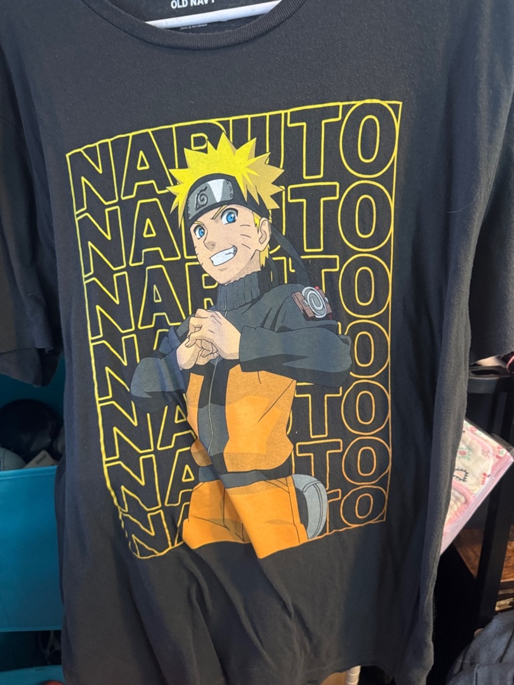 Old Navy Black Naruto Graphic Tee with Yellow and Orange Print